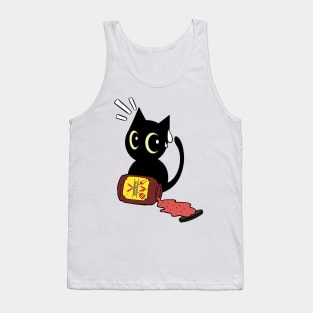 Funny Black Cat Spills a jar of BBQ Sauce Tank Top